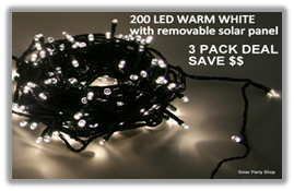 3 Pack Deal | Solar Fairy Lights | 200 LED Warm White | Green String | Commercial Christmas Lights | Solar Party Shop